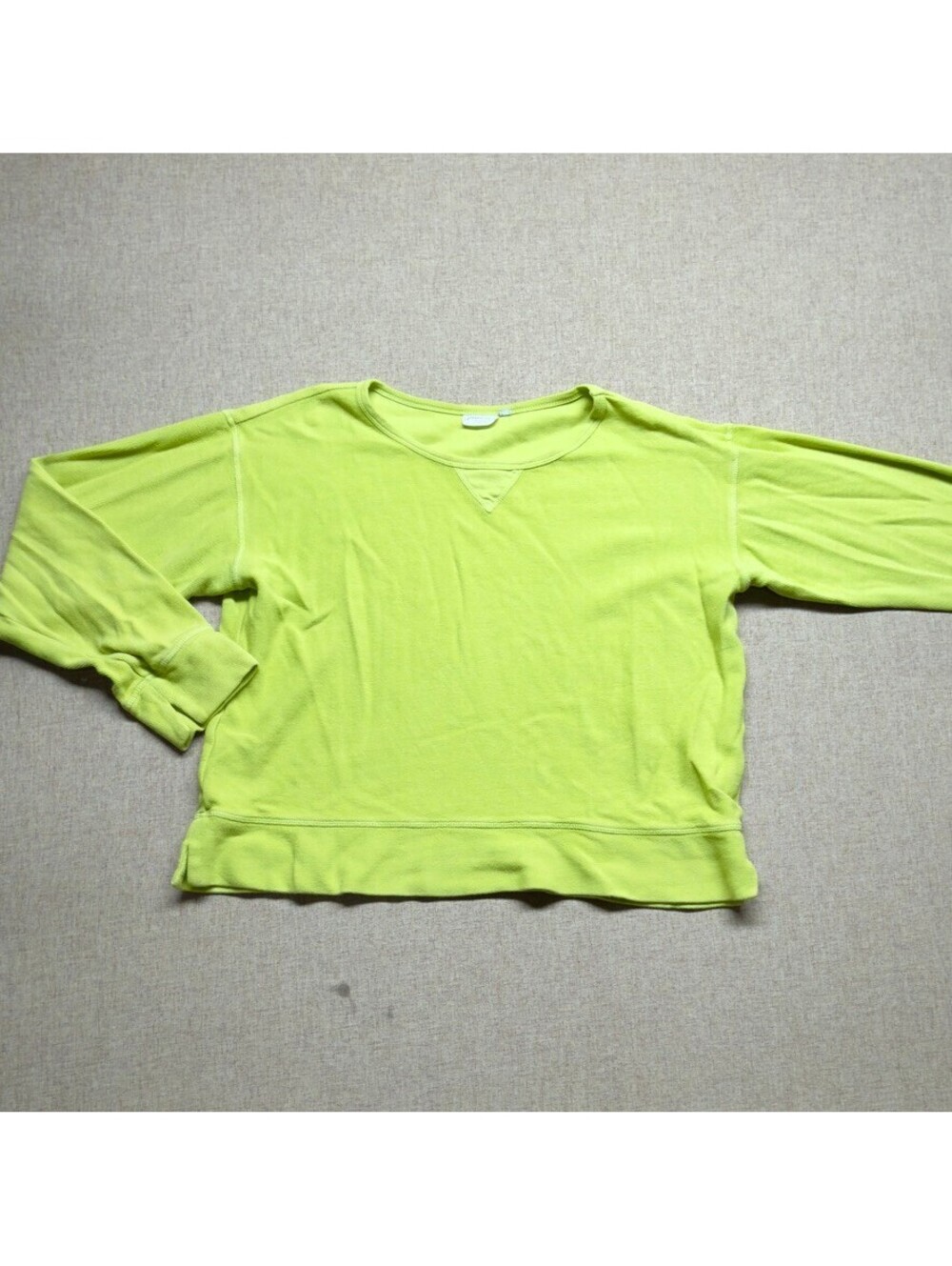PRAIRIE COTTON Made in USA Lime Green Ribbed Knit Sweatshirt Top Medium